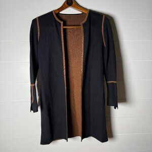Black/Camel Reversible Open Cardigan Sweater Split Sleeves